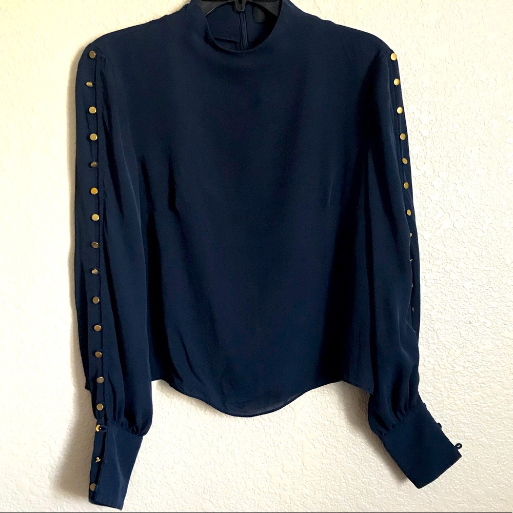 Exclusive for INTERMIX | SILK Candice Buttoned-Down Sleeved Blouse Top Navy SZ P